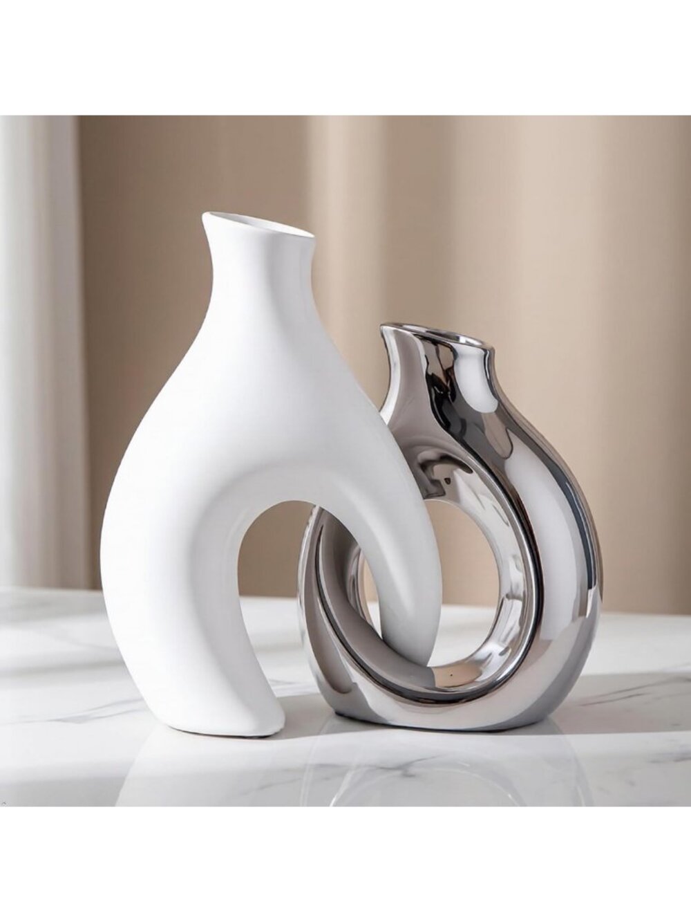 Set of 2 Ceramic Vases - Modern Farmhouse Boho Table Decor for Home Styling